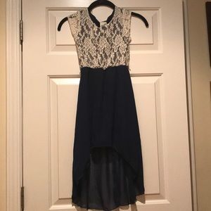 Hi low blue dress with lace top